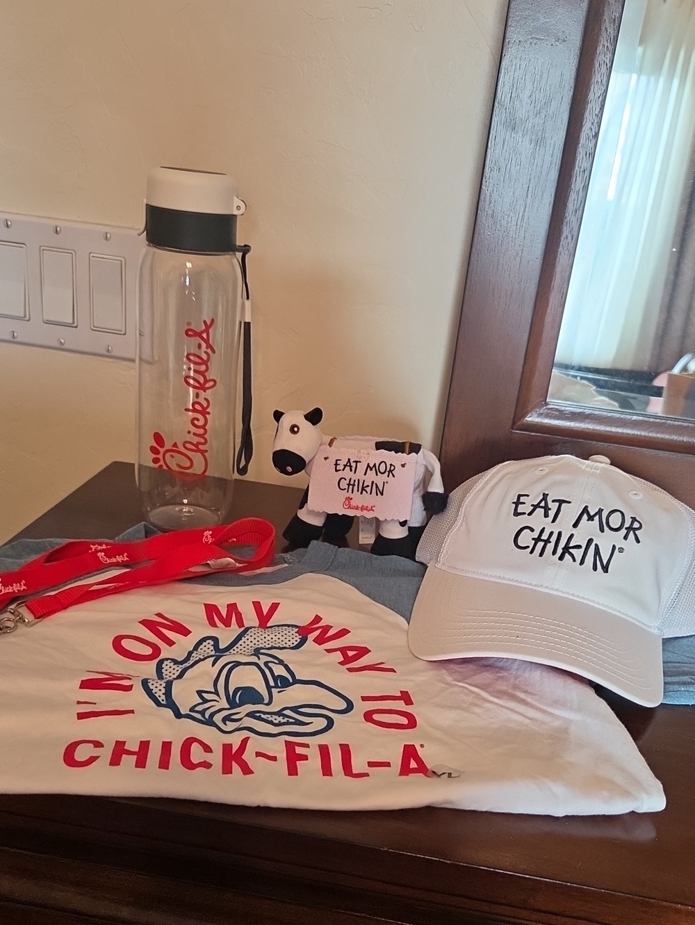 Chick-fil-A Kids Short Sleeve Raglan Tee And Watee Bottle in White & Blue Bundle